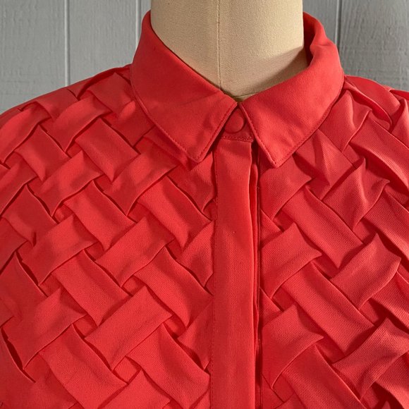 ASOS Hot Pink Semi Sheer Cropped Pleated Top Shirt - Picture 3 of 6